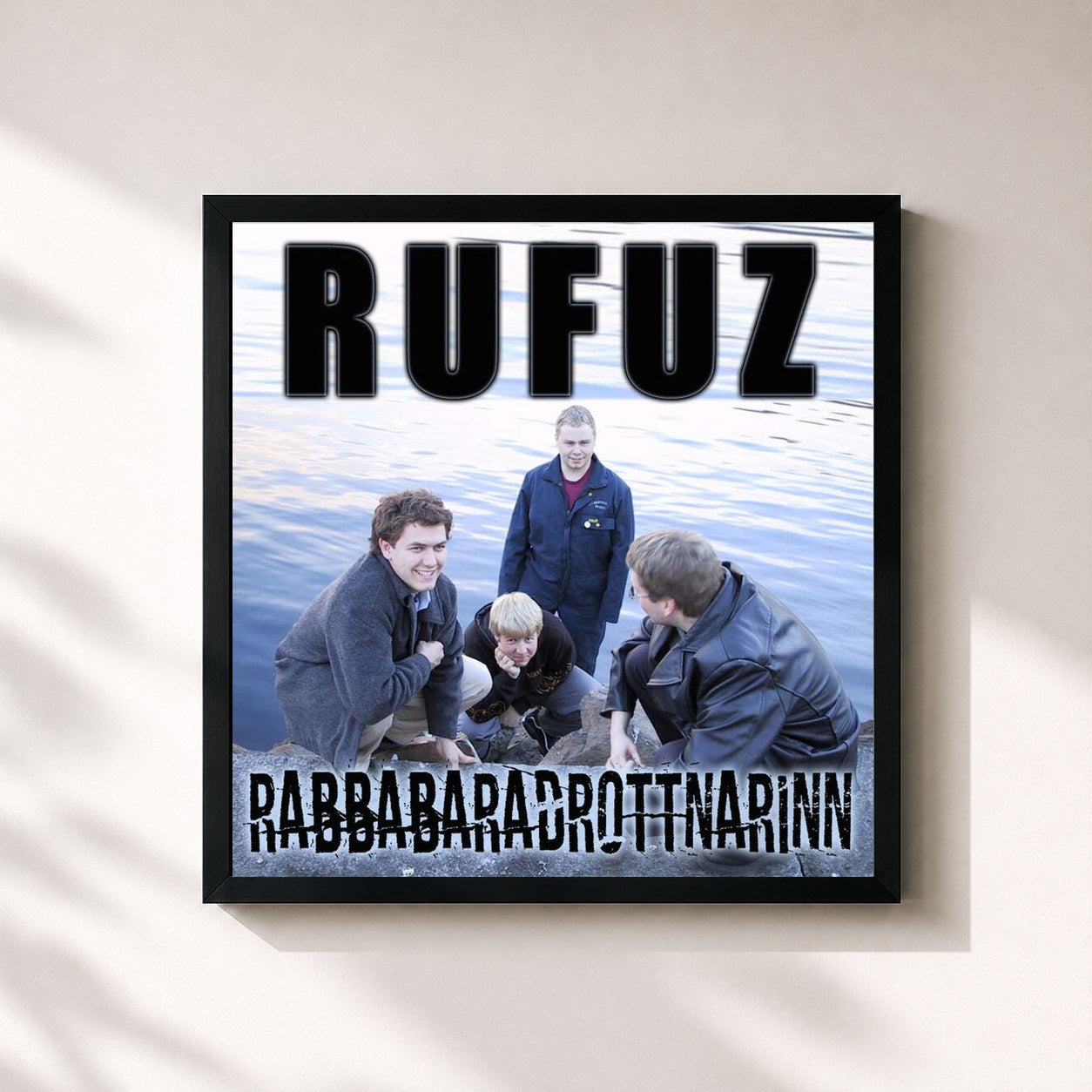 #noir Tableau carré de l'album Rabbabaradrottnarinn de Rufuz, cadre noir 32x32 cm