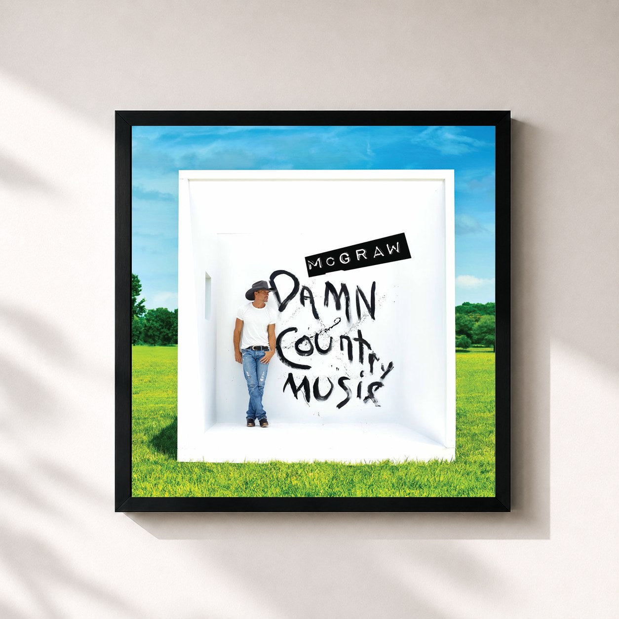 #noir Tableau carré de l'album Damn Country Music de Tim McGraw, cadre noir 32x32 cm