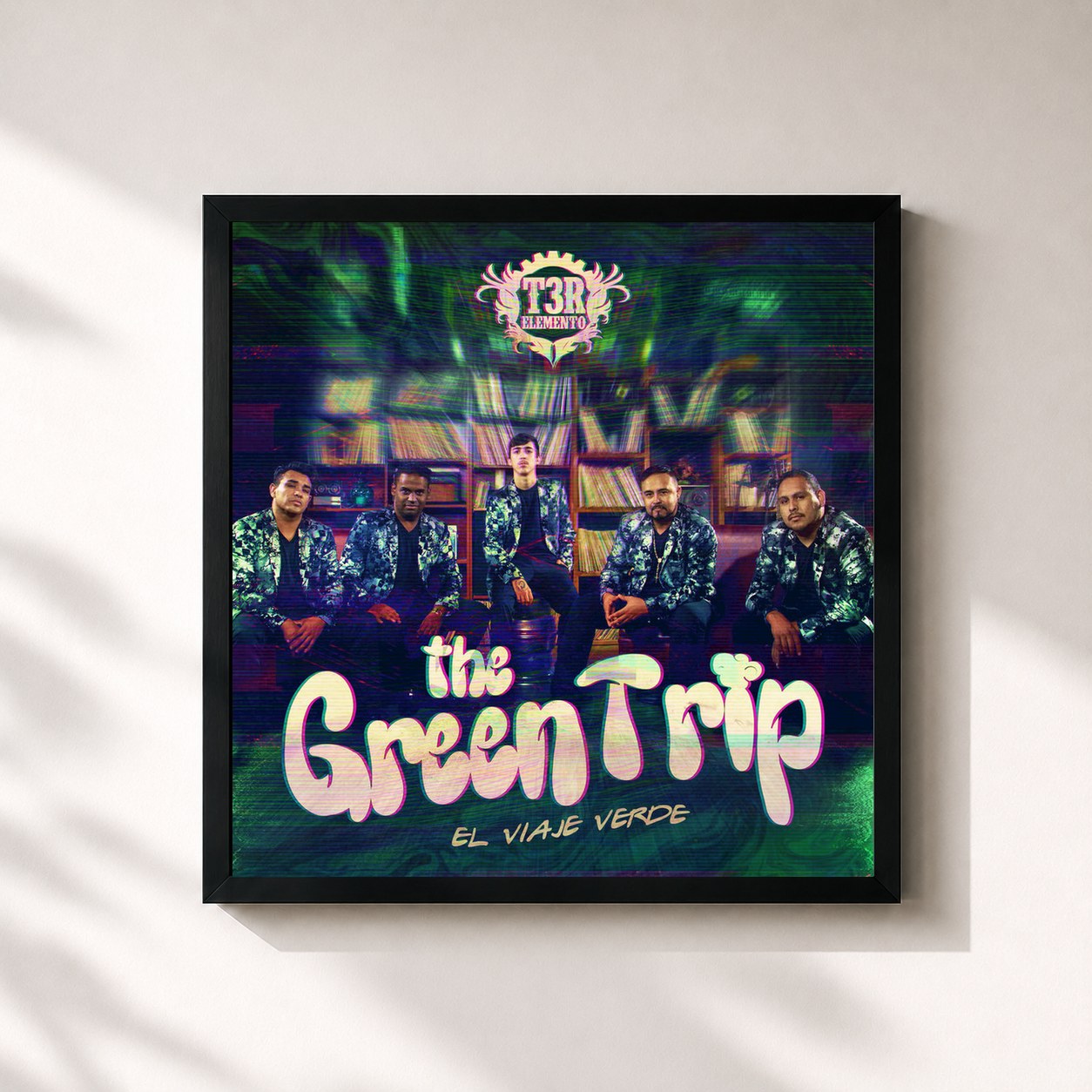 #noir Tableau carré de l'album The Green Trip de T3r Elemento, cadre noir 32x32 cm