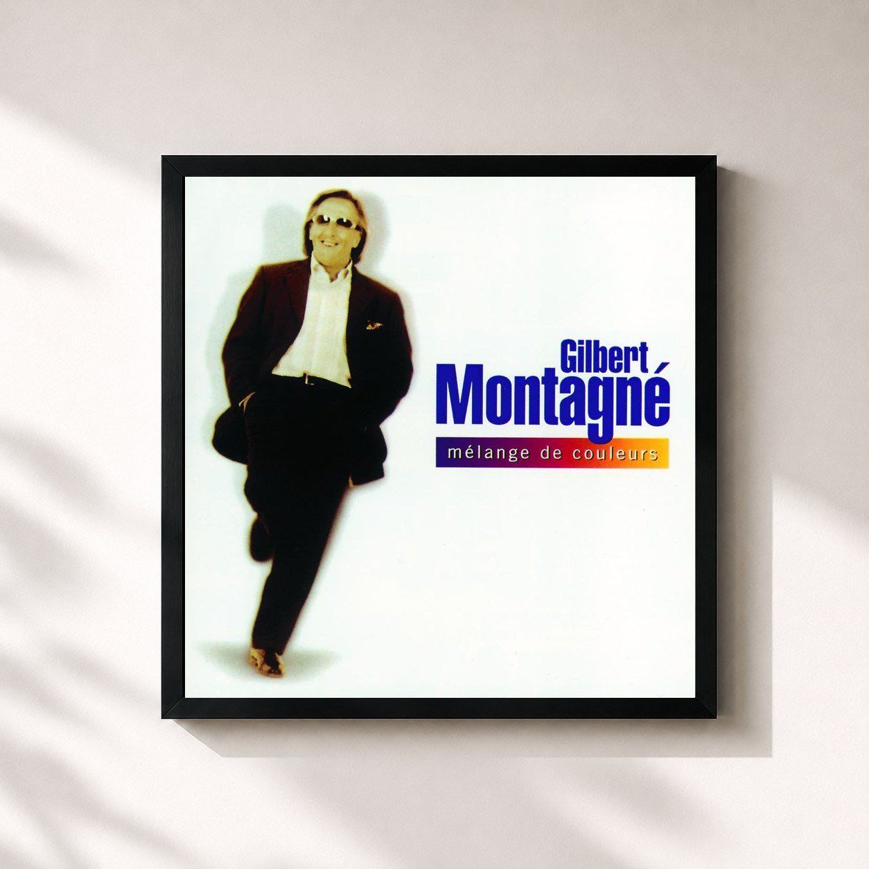 #noir Tableau carré de l'album Melange De Couleurs de Gilbert Montagné, cadre noir 32x32 cm