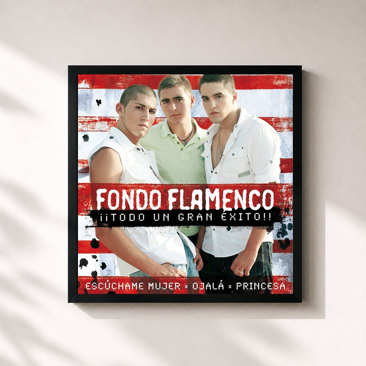 #noir Tableau carré de l'album Todo un Gran Éxito de Fondo Flamenco, cadre noir 32x32 cm