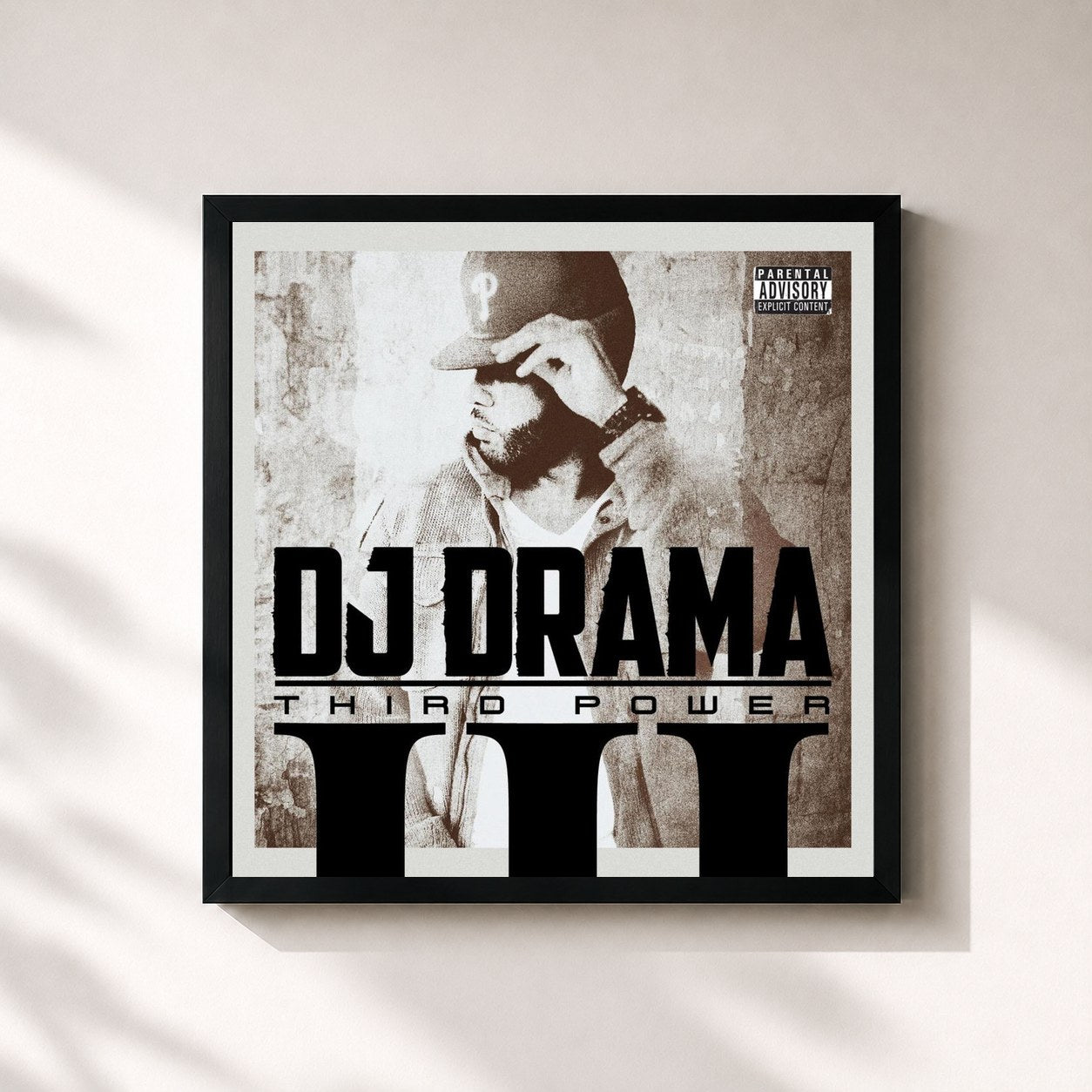 #noir Tableau carré de l'album Third Power de Dj Drama, cadre noir 32x32 cm