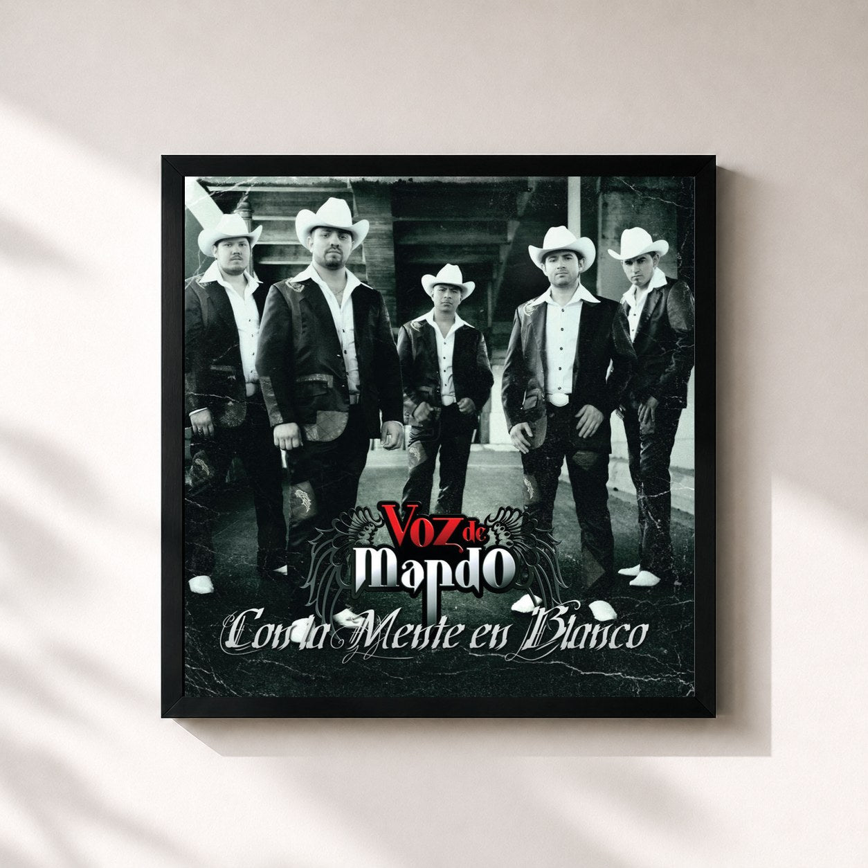 #noir Tableau carré de l'album Con La Mente En Blanco de Voz de Mando, cadre noir 32x32 cm
