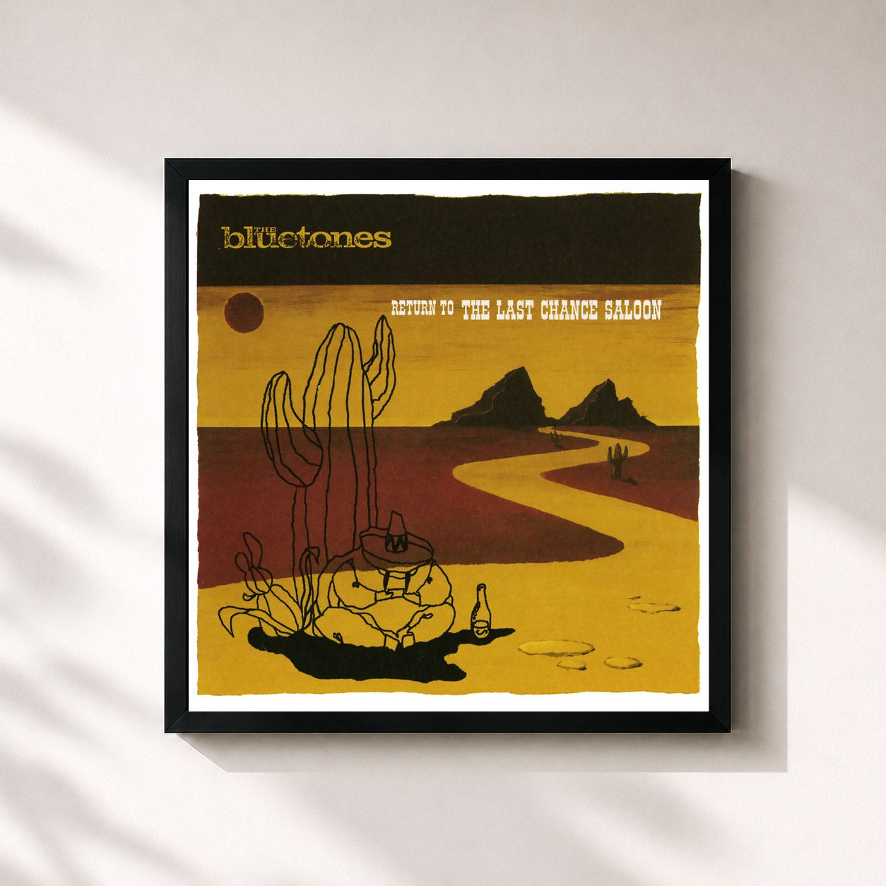 #noir Tableau carré de l'album Return To The Last Chance Saloon de The Bluetones, cadre noir 32x32 cm