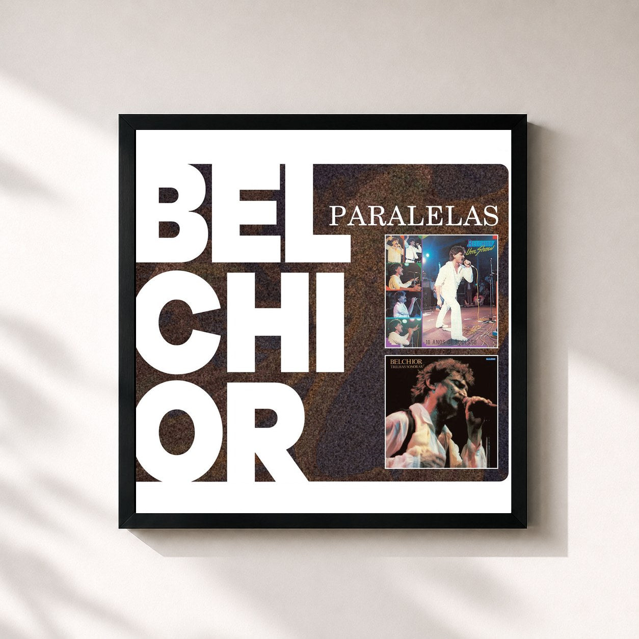 #noir Tableau carré de l'album Paralelas de Belchior, cadre noir 32x32 cm
