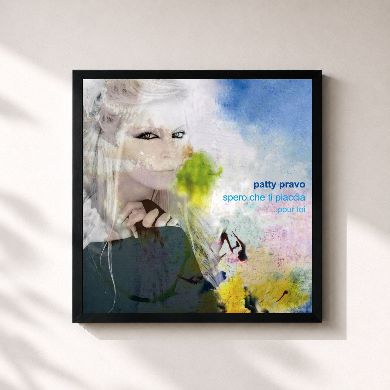 #noir Tableau carré de l'album Spero che ti piaccia de Patty Pravo, cadre noir 32x32 cm