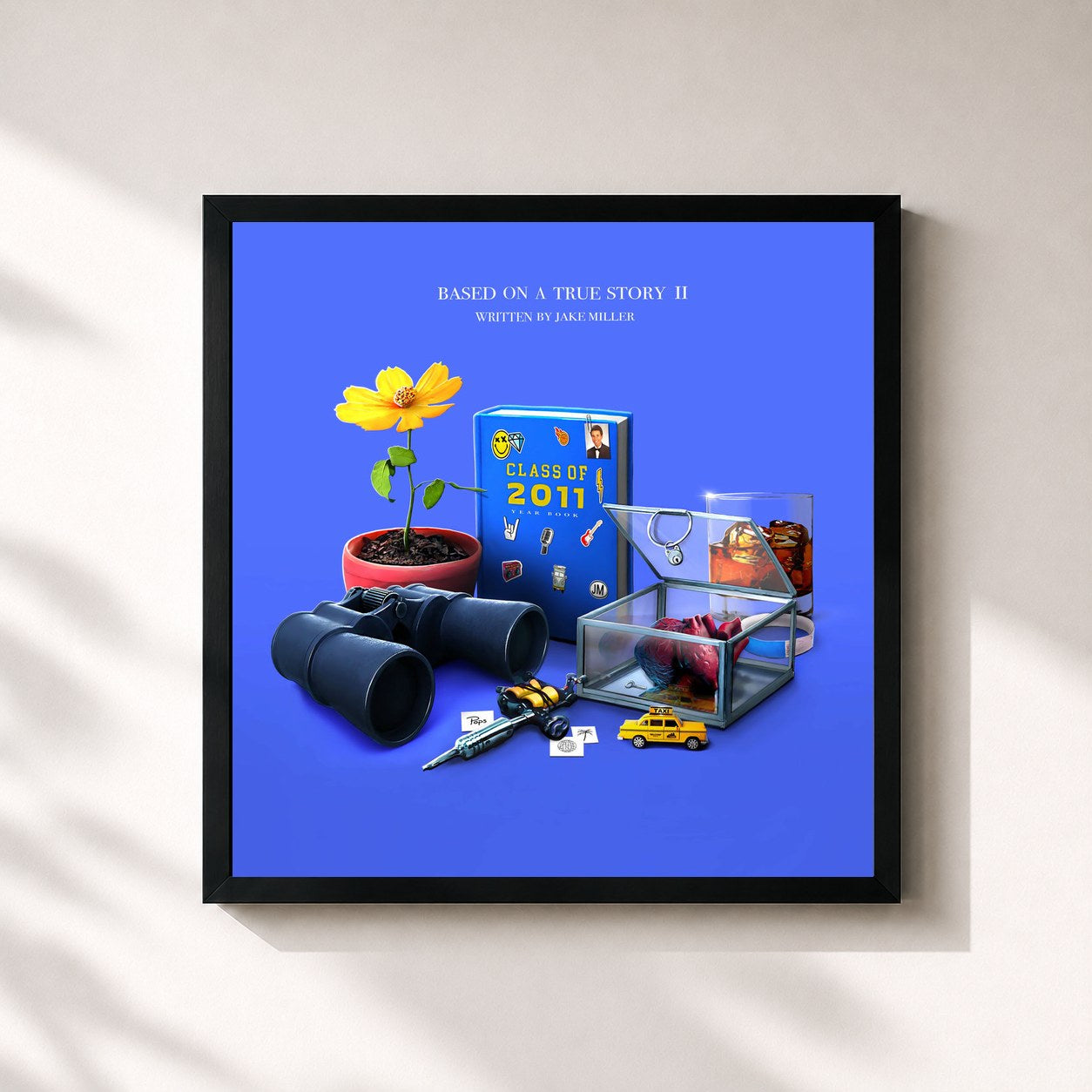 #noir Tableau carré de l'album BASED ON A TRUE STORY II de Jake Miller, cadre noir 32x32 cm