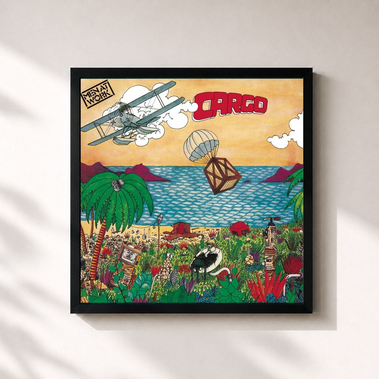 #noir Tableau carré de l'album Cargo de Men at Work, cadre noir 32x32 cm