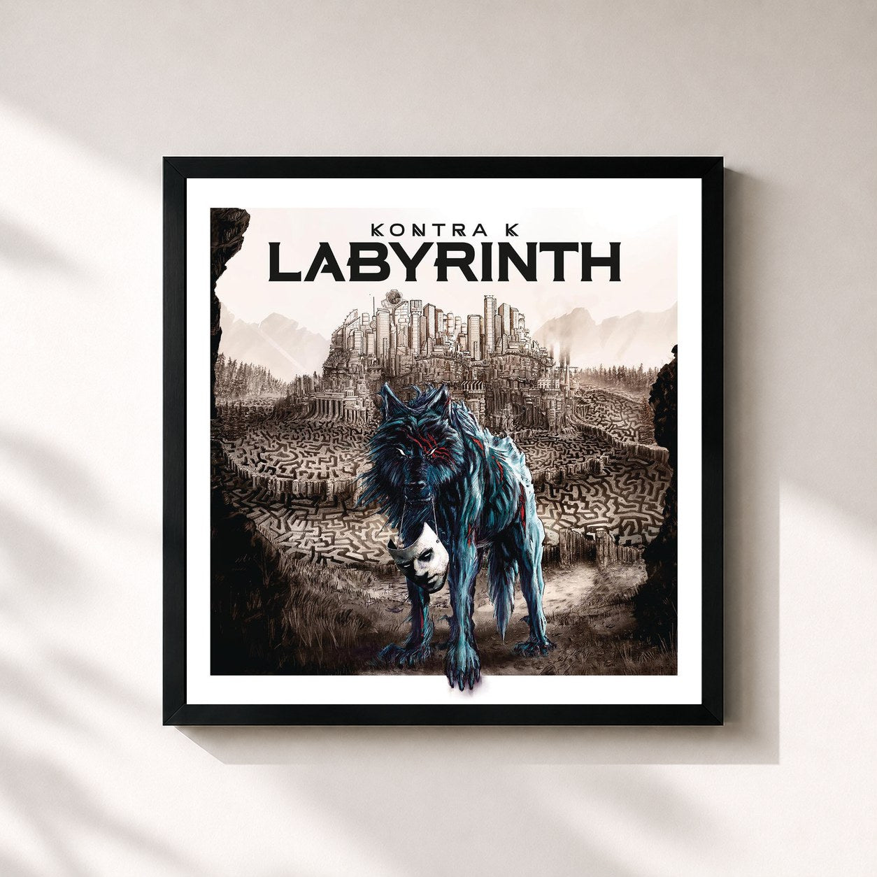 #noir Tableau carré de l'album Labyrinth de Kontra K, cadre noir 32x32 cm
