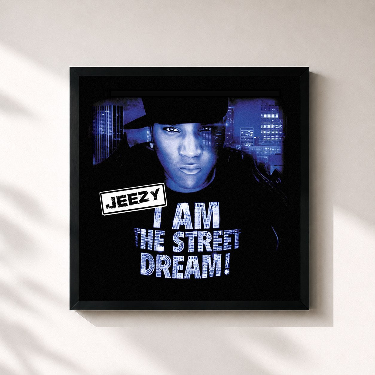 #noir Tableau carré de l'album I Am The Street Dream de Jeezy, cadre noir 32x32 cm