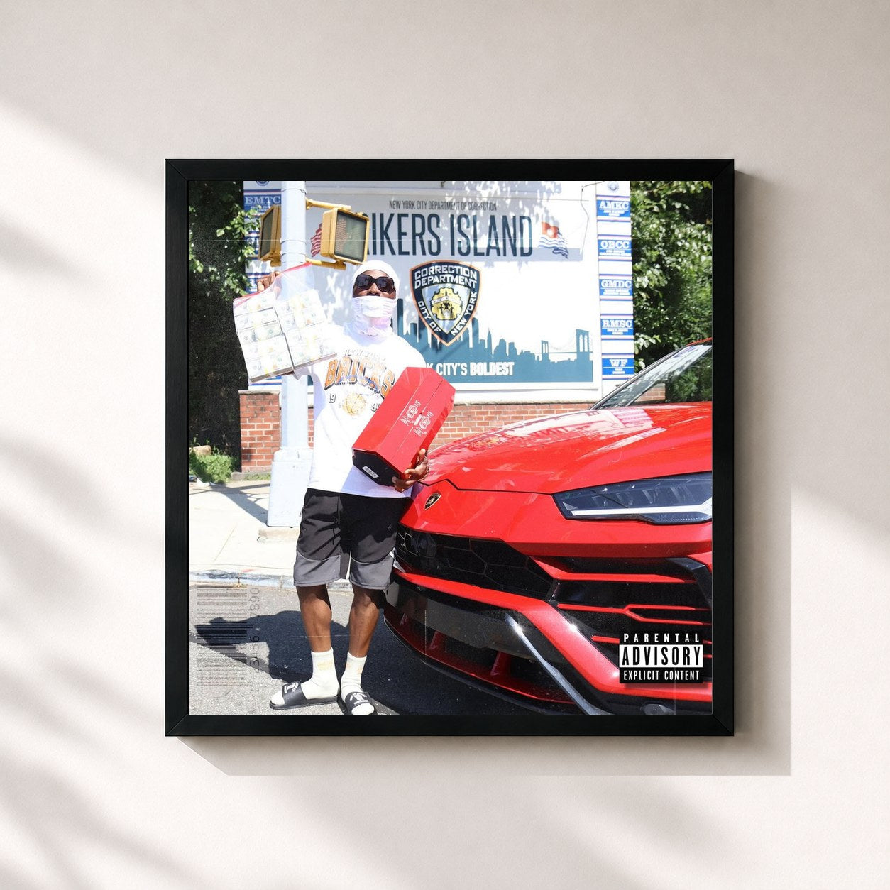 #noir Tableau carré de l'album White Christmas 12 de Troy Ave, cadre noir 32x32 cm