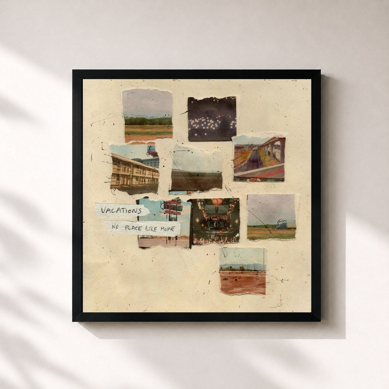 #noir Tableau carré de l'album No Place Like Home de Vacations, cadre noir 32x32 cm