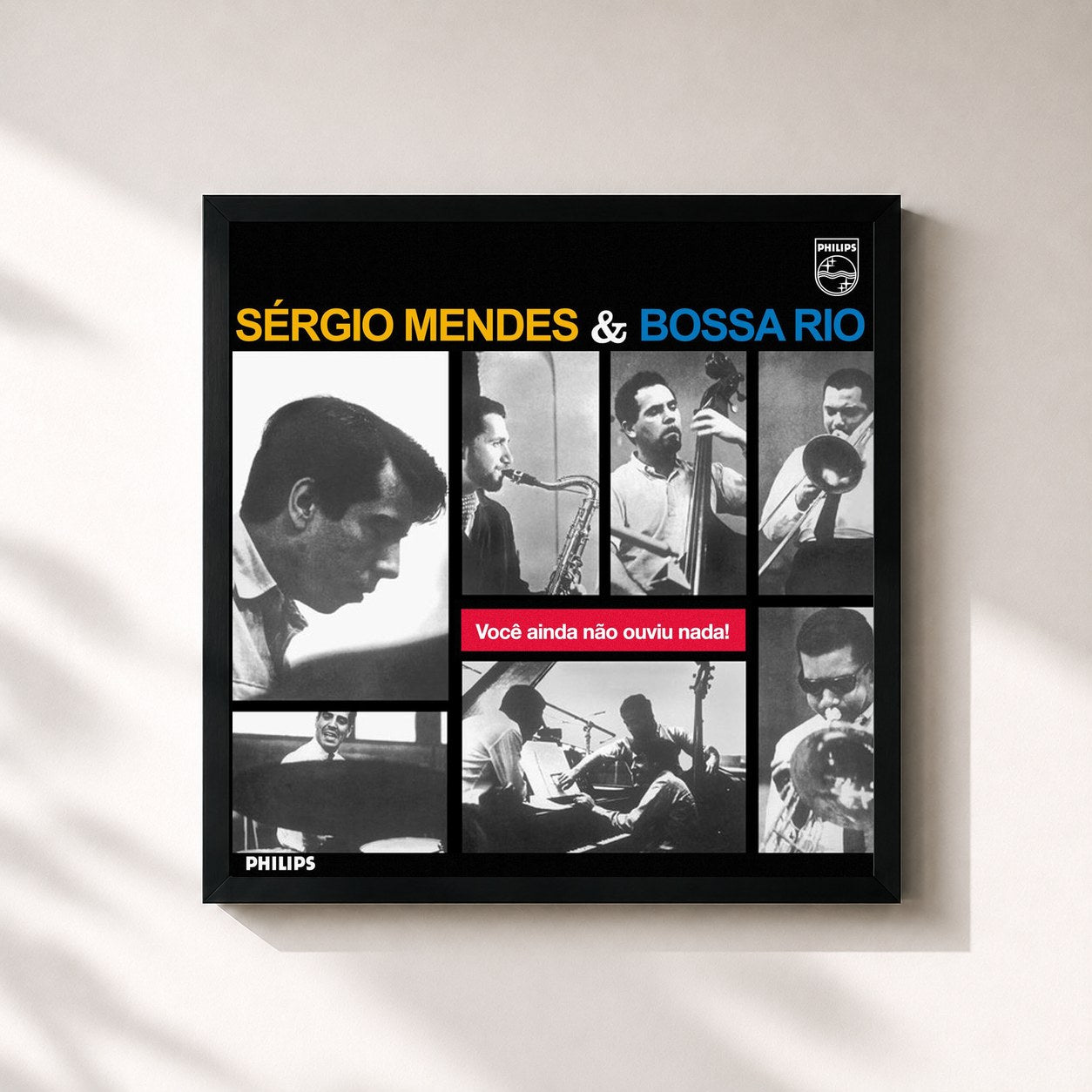#noir Tableau carré de l'album Você Ainda Não Ouviu Nada! de Sergio Mendes, cadre noir 32x32 cm