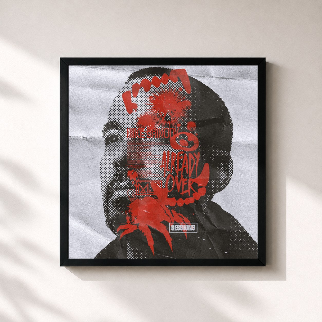 #noir Tableau carré de l'album Already Over Sessions EP de Mike Shinoda, cadre noir 32x32 cm