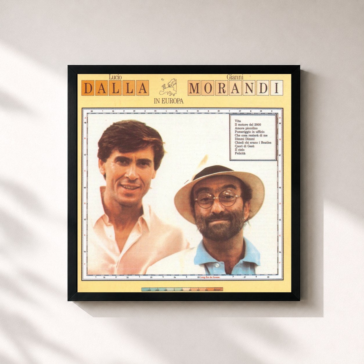 #noir Tableau carré de l'album Dalla/Morandi In Europa de Lucio Dalla, cadre noir 32x32 cm
