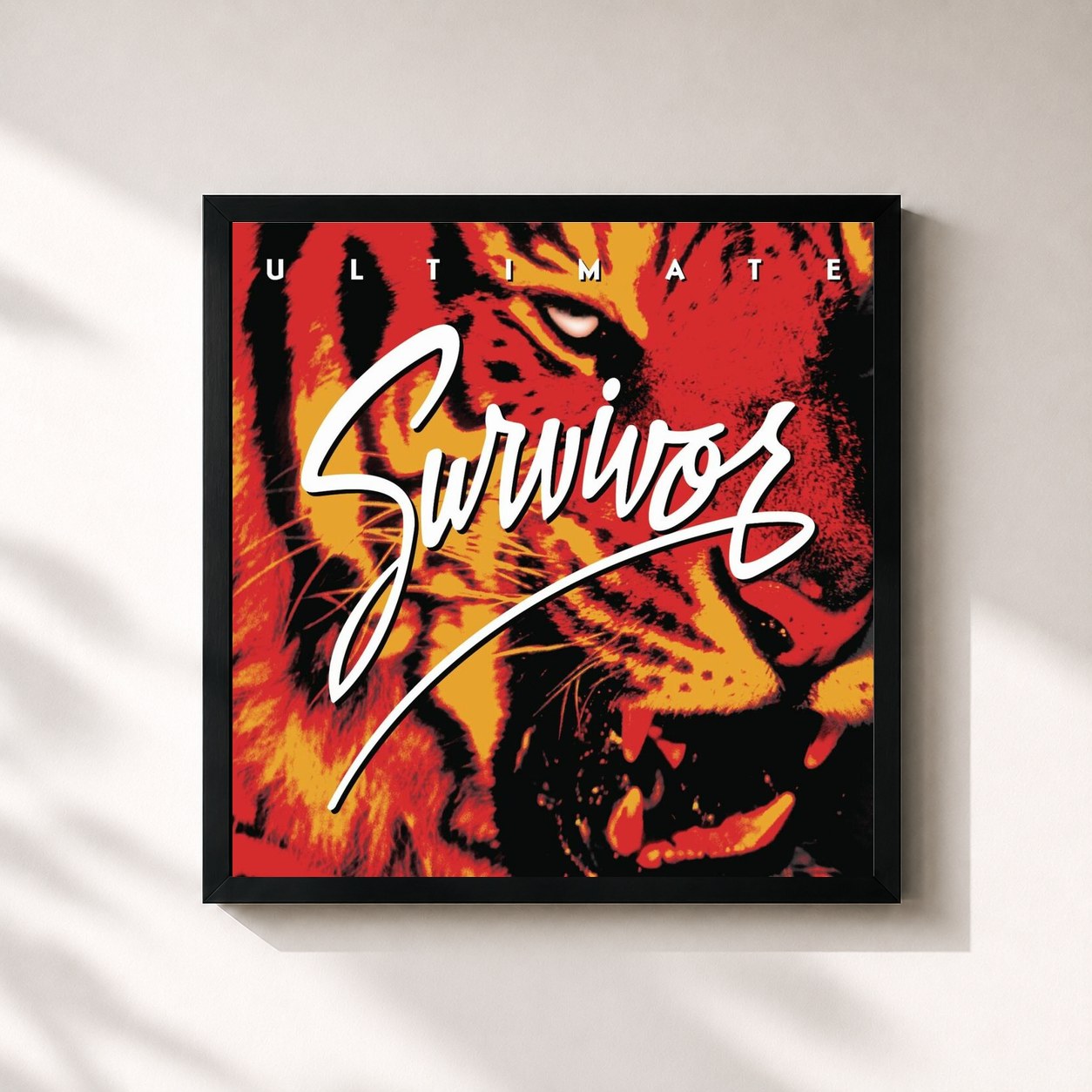 #noir Tableau carré de l'album Ultimate Survivor de Survivor, cadre noir 32x32 cm