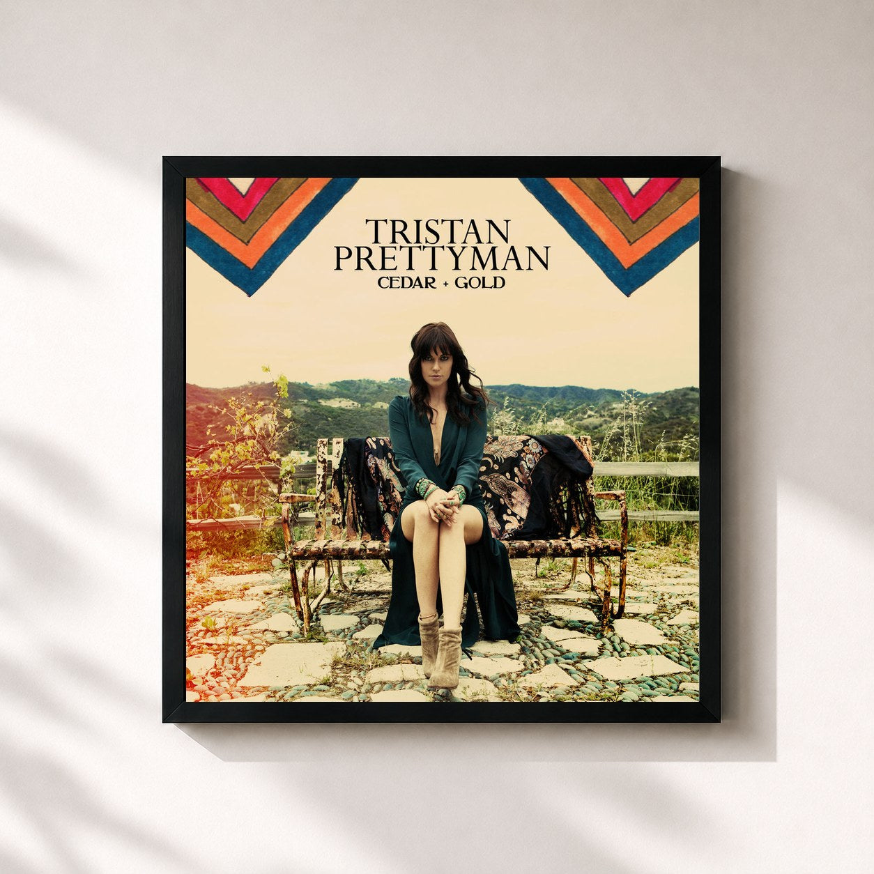 #noir Tableau carré de l'album Cedar + Gold de Tristan Prettyman, cadre noir 32x32 cm