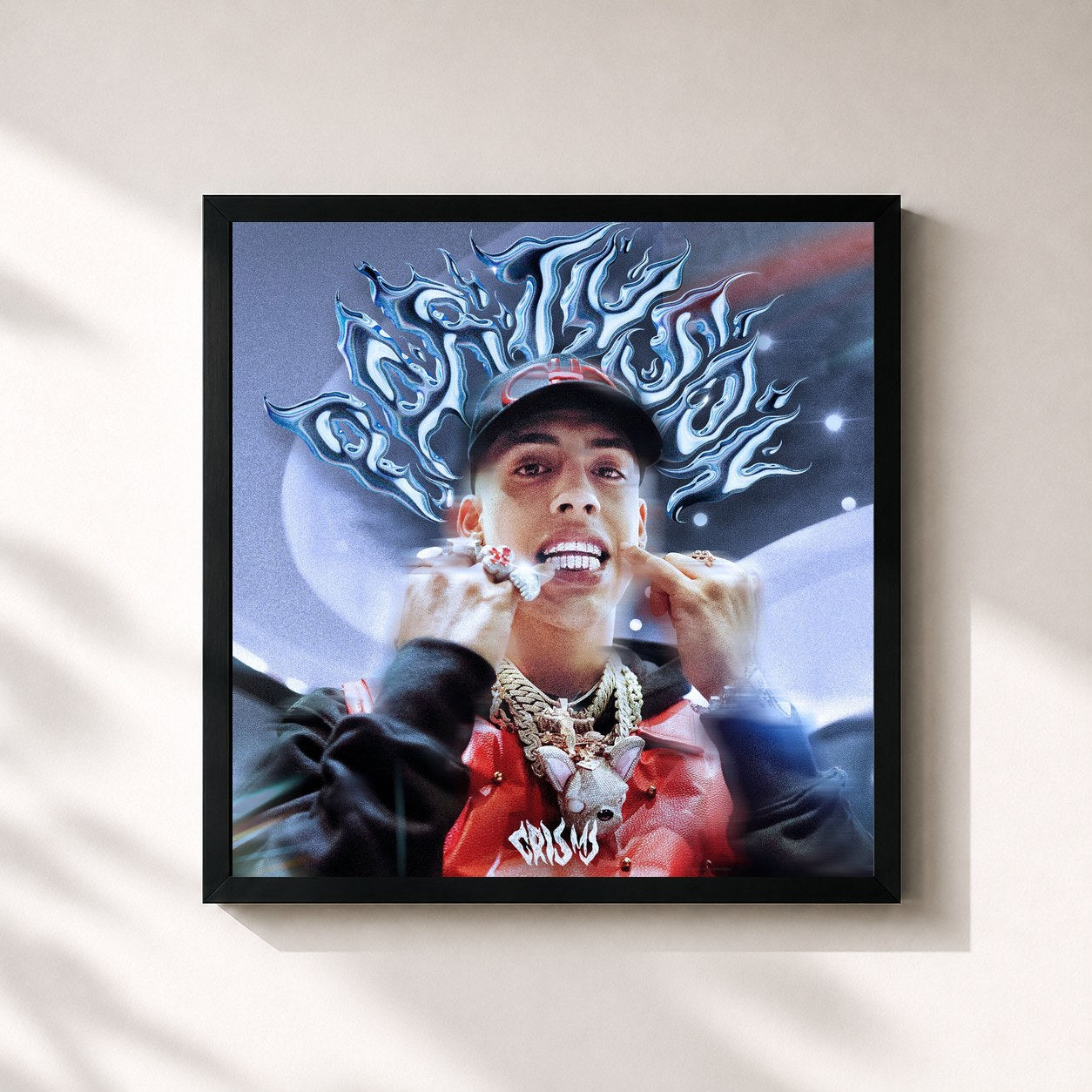 #noir Tableau carré de l'album Partyson de Cris MJ, cadre noir 32x32 cm