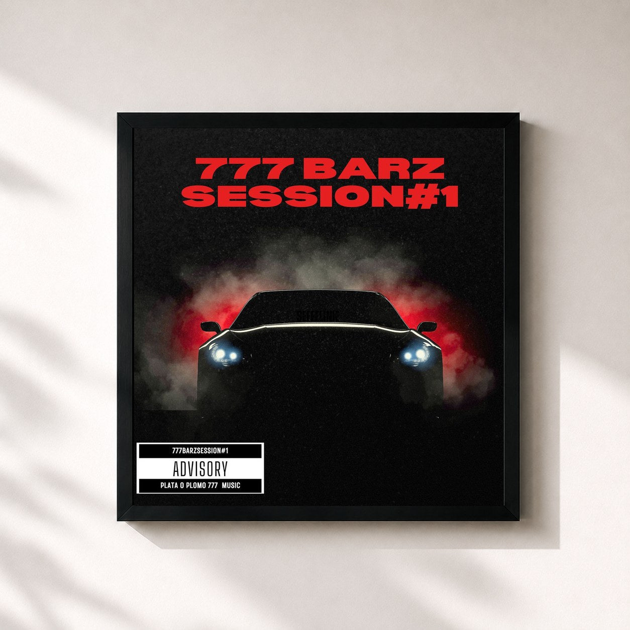 #noir Tableau carré de l'album 777 Barz Session #1 de Seffelinie, cadre noir 32x32 cm
