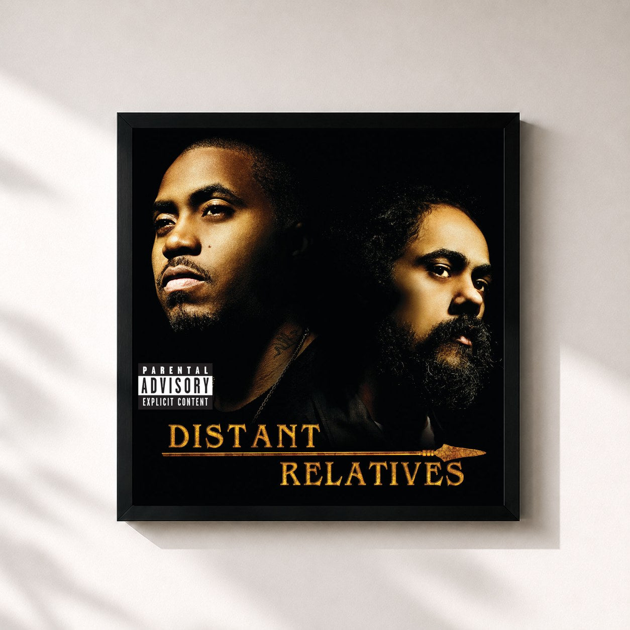 #noir Tableau carré de l'album Distant Relatives de Damian Marley, cadre noir 32x32 cm