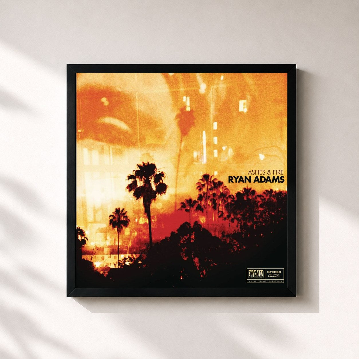 #noir Tableau carré de l'album Ashes & Fire de Ryan Adams, cadre noir 32x32 cm