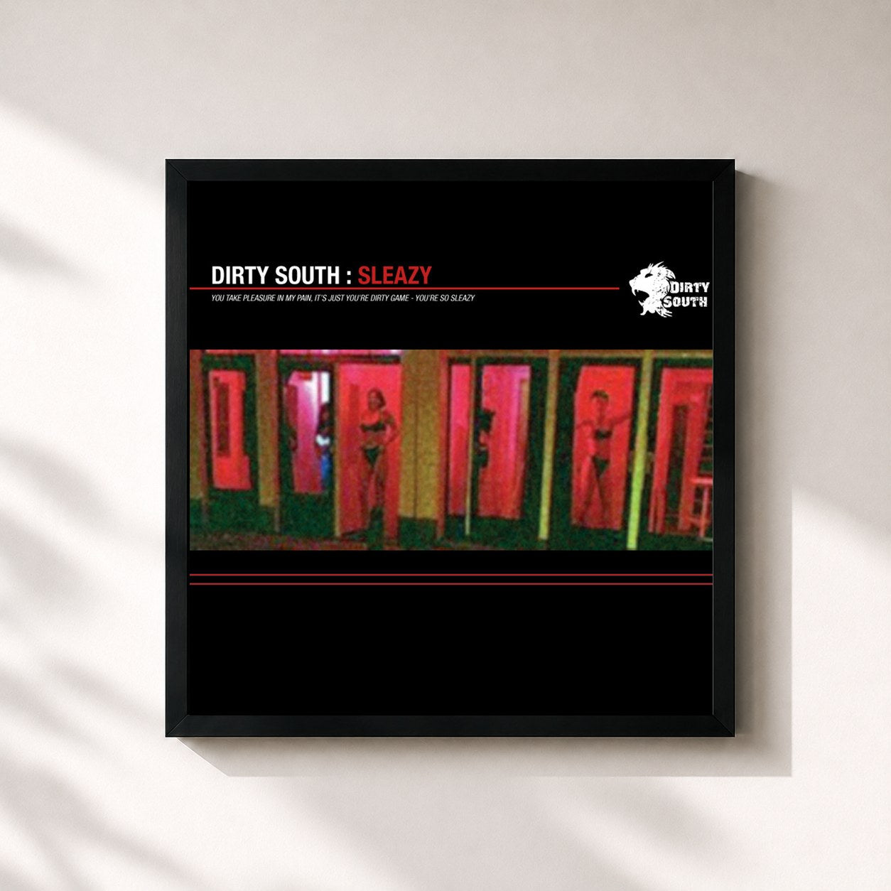 #noir Tableau carré de l'album Sleazy de Dirty South, cadre noir 32x32 cm