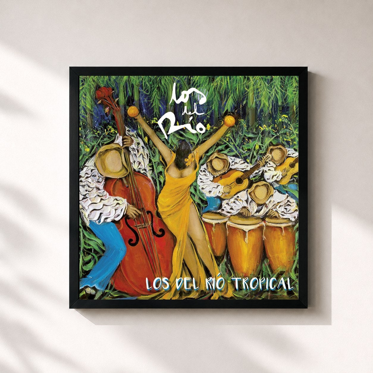 #noir Tableau carré de l'album Los Del Río Tropical de Los Del Río, cadre noir 32x32 cm
