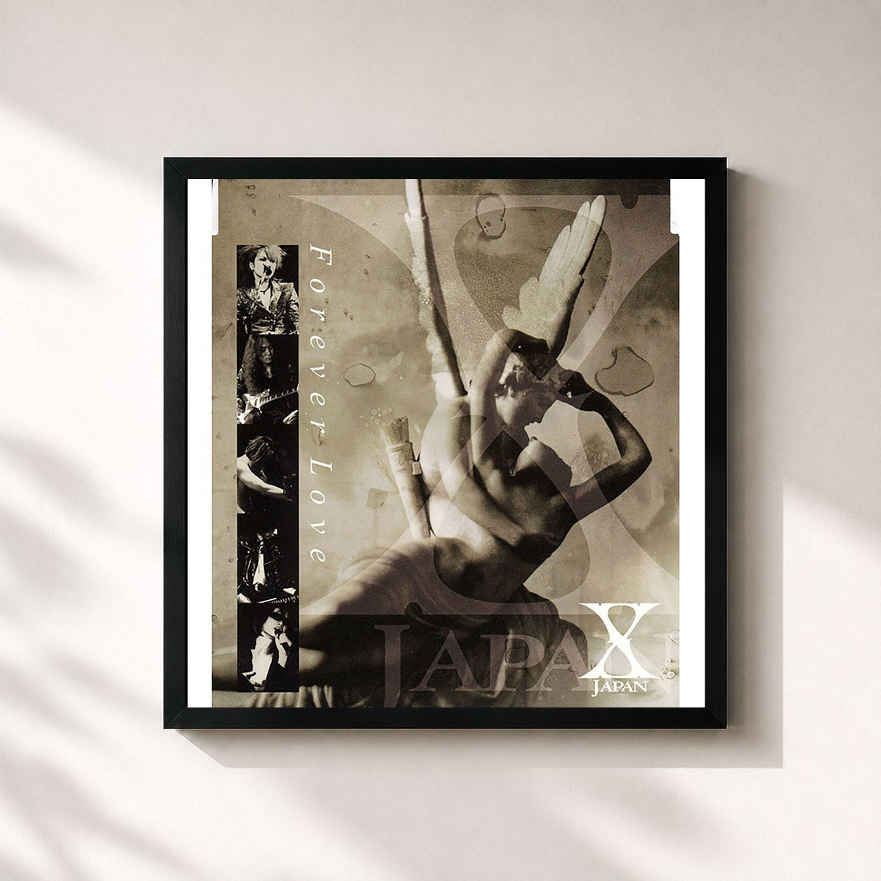 #noir Tableau carré de l'album Forever Love de X JAPAN, cadre noir 32x32 cm