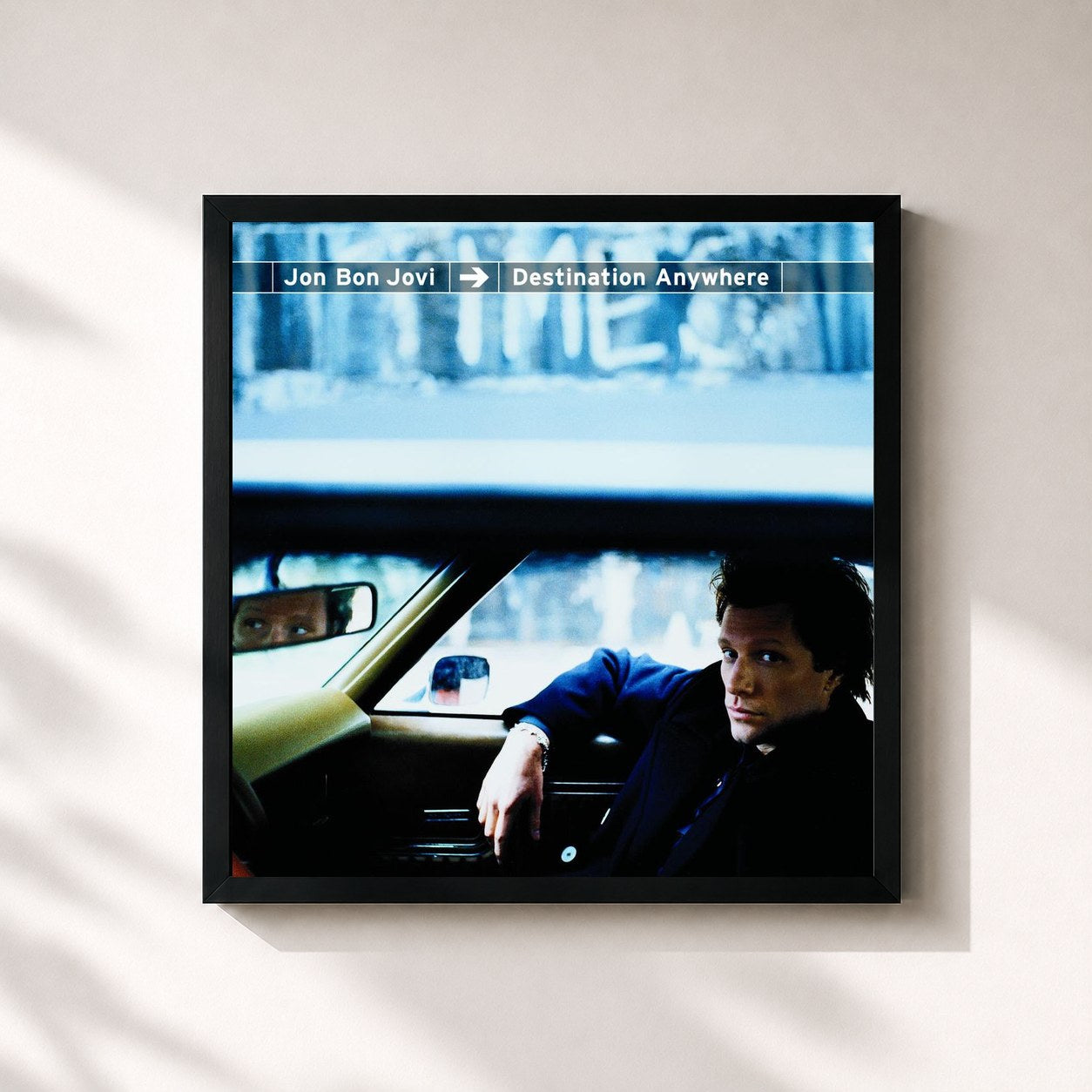 #noir Tableau carré de l'album Destination Anywhere de Jon Bon Jovi, cadre noir 32x32 cm