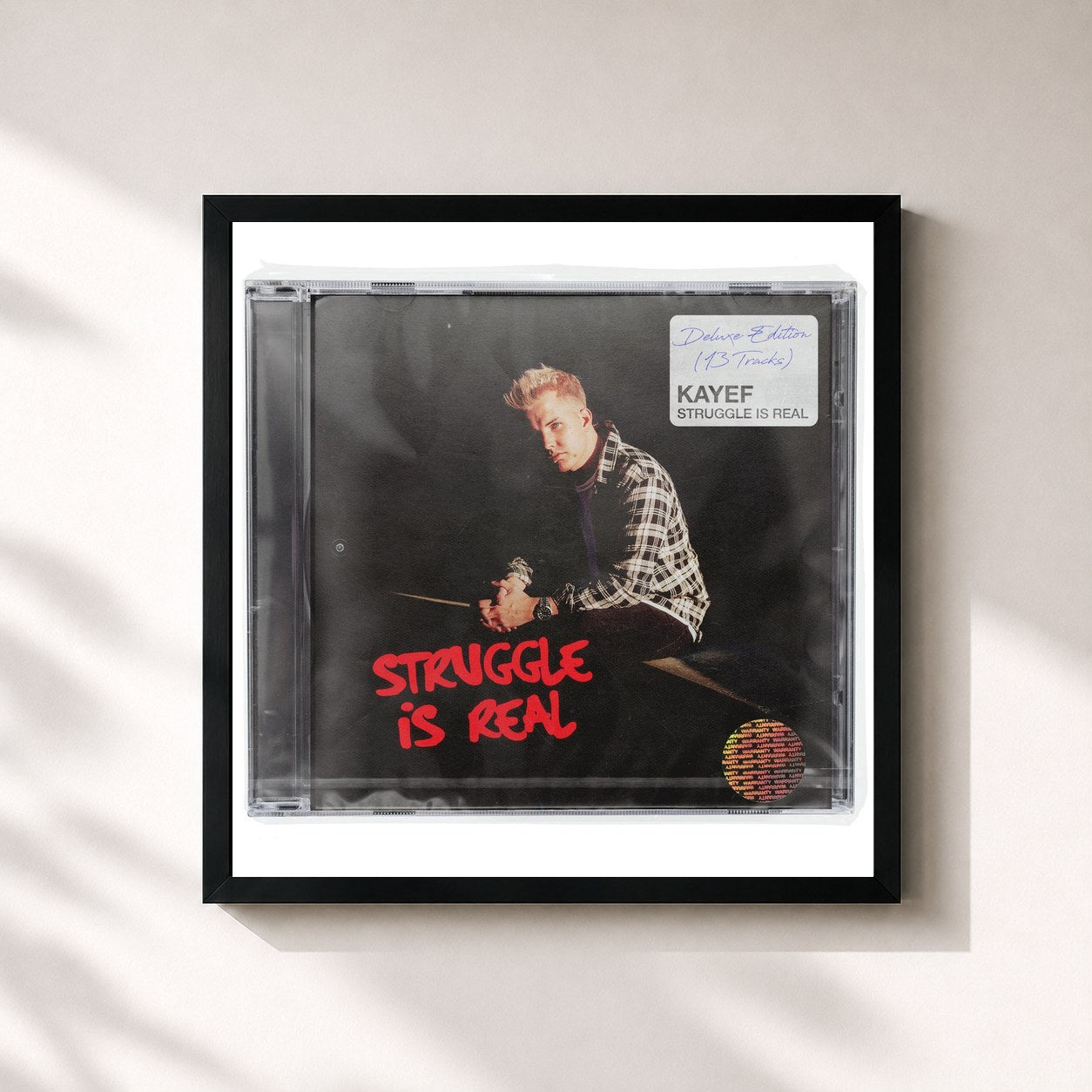 #noir Tableau carré de l'album Struggle Is Real (Deluxe Version) de KAYEF, cadre noir 32x32 cm