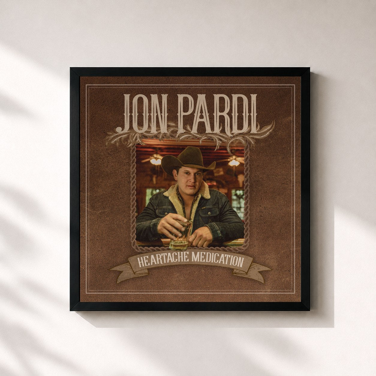 #noir Tableau carré de l'album Heartache Medication de Jon Pardi, cadre noir 32x32 cm