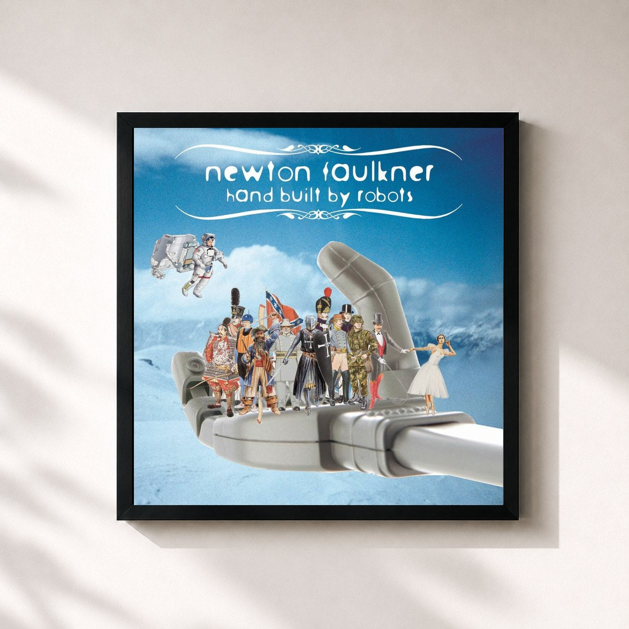 #noir Tableau carré de l'album Hand Built By Robots de Newton Faulkner, cadre noir 32x32 cm