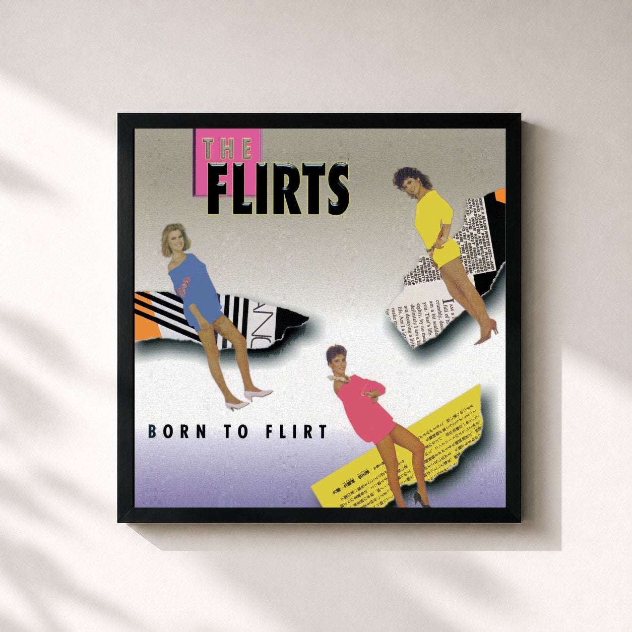 #noir Tableau carré de l'album Born To Flirt de The Flirts, cadre noir 32x32 cm