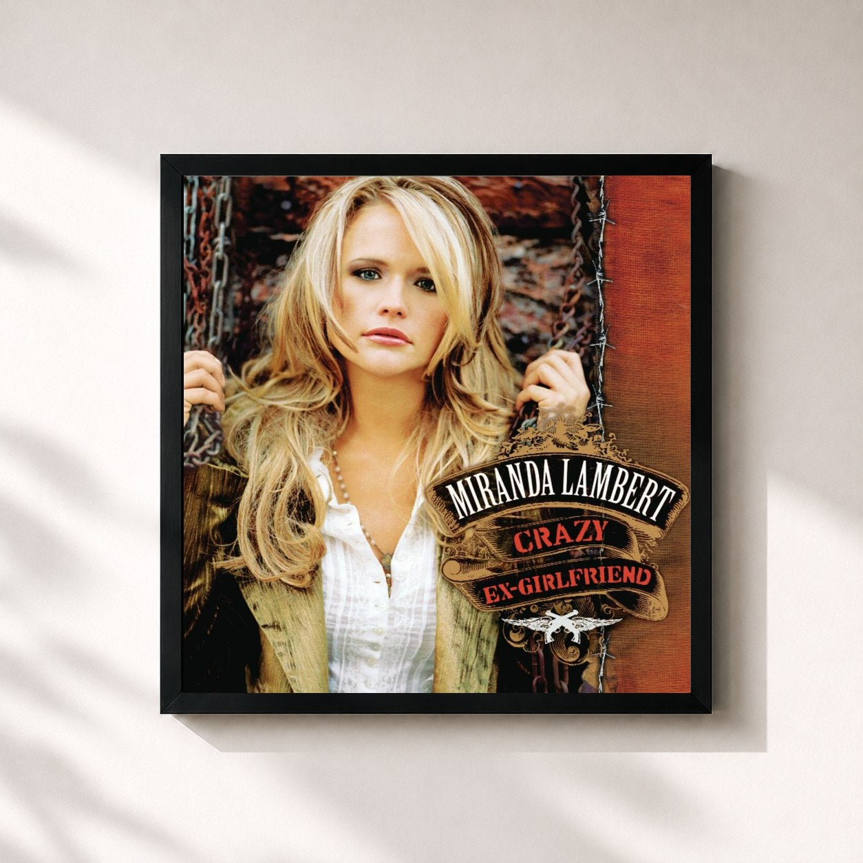 #noir Tableau carré de l'album Crazy Ex-Girlfriend de Miranda Lambert, cadre noir 32x32 cm