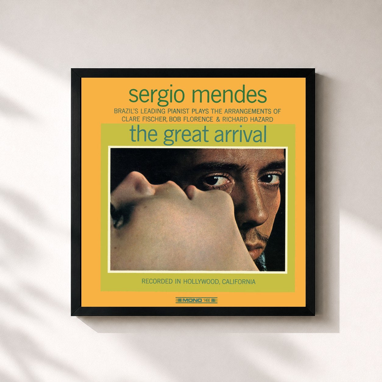 #noir Tableau carré de l'album The Great Arrival de Sergio Mendes, cadre noir 32x32 cm
