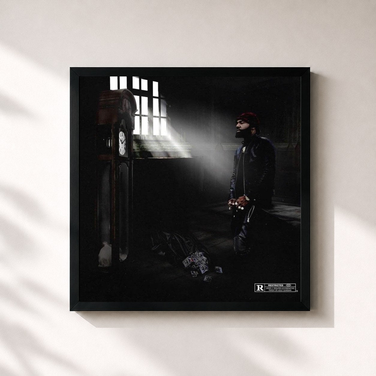 #noir Tableau carré de l'album 6 Hours 2 de Money Man, cadre noir 32x32 cm