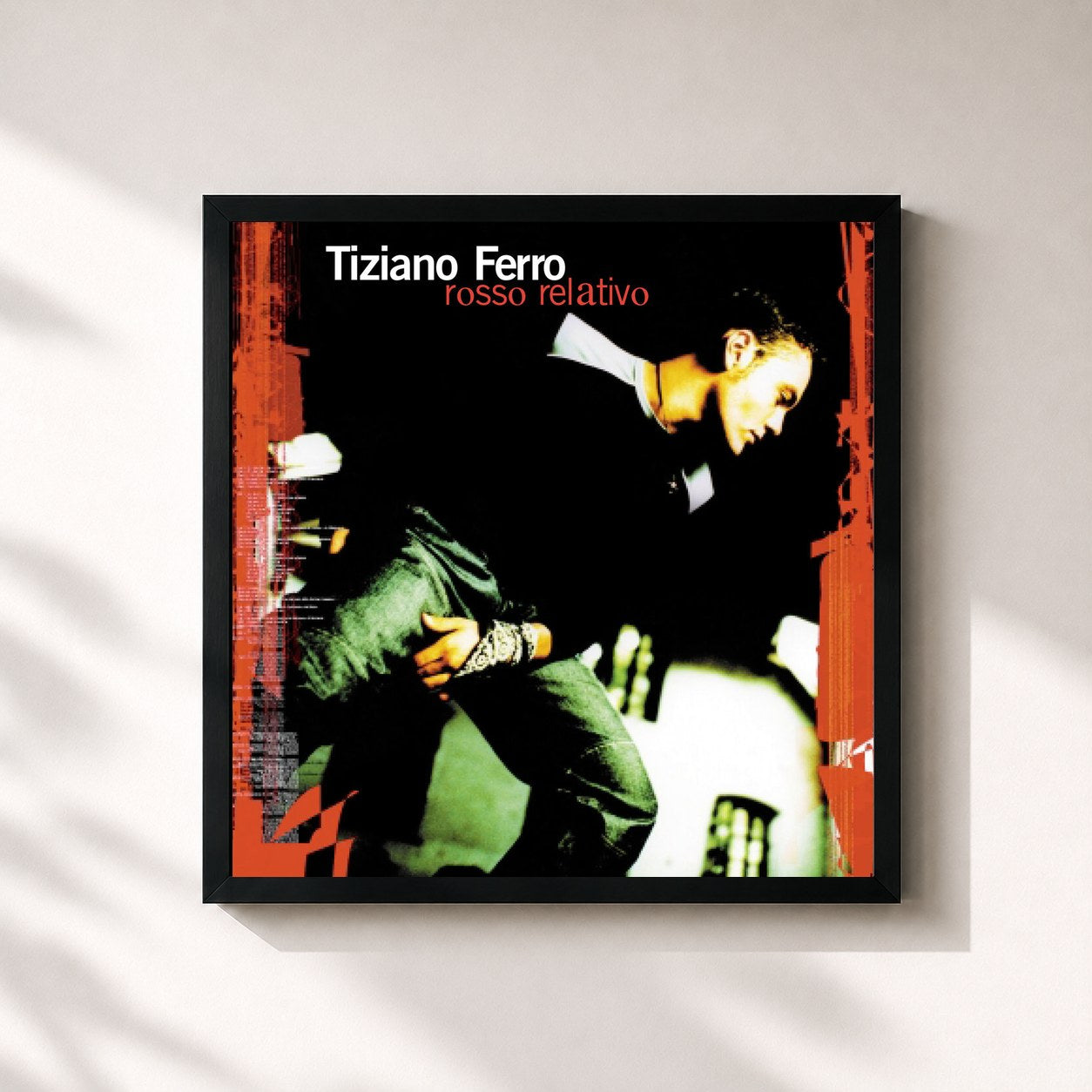 #noir Tableau carré de l'album Rosso relativo de Tiziano Ferro, cadre noir 32x32 cm
