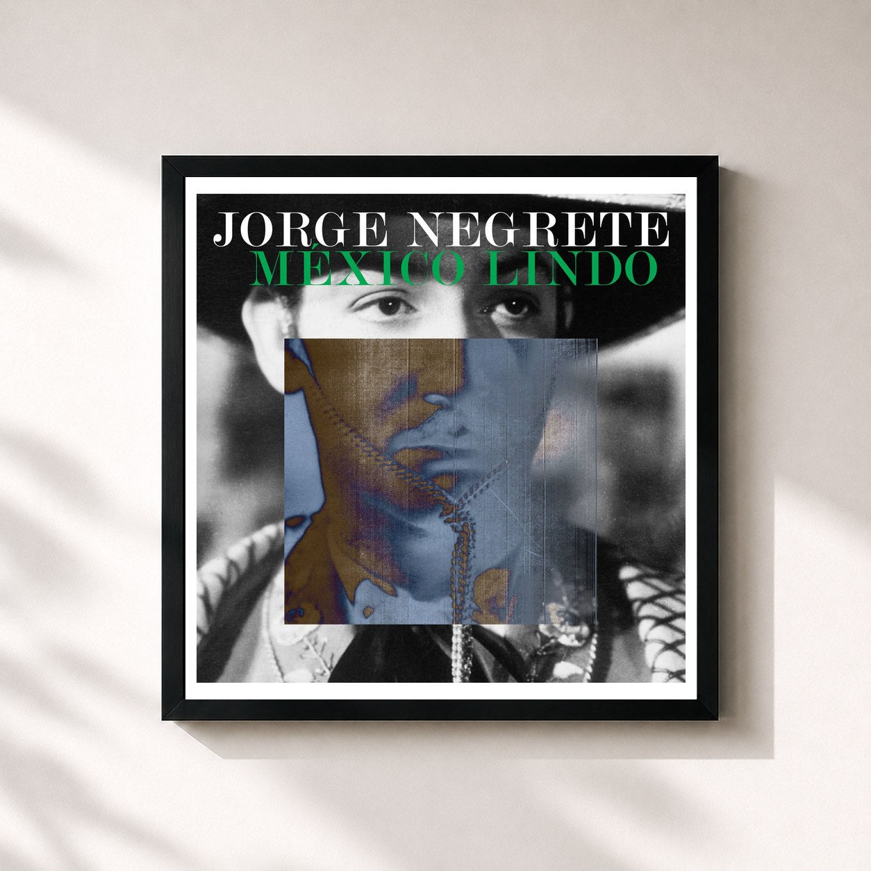 #noir Tableau carré de l'album México Lindo de Jorge Negrete, cadre noir 32x32 cm
