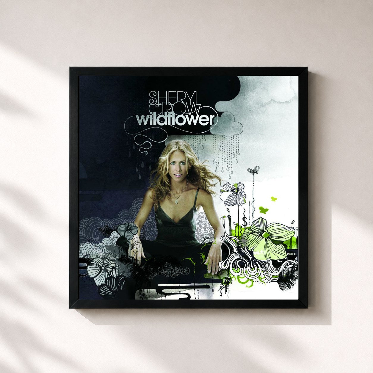 #noir Tableau carré de l'album Wildflower de Sheryl Crow, cadre noir 32x32 cm