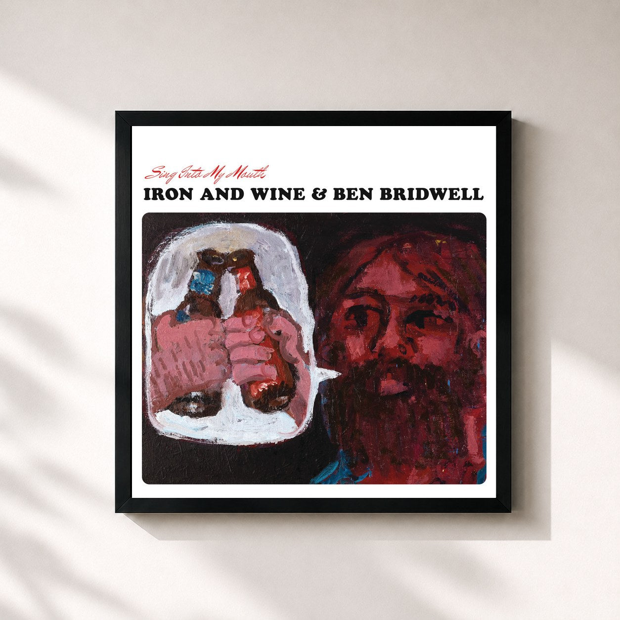 #noir Tableau carré de l'album Sing Into My Mouth de Iron & Wine, cadre noir 32x32 cm