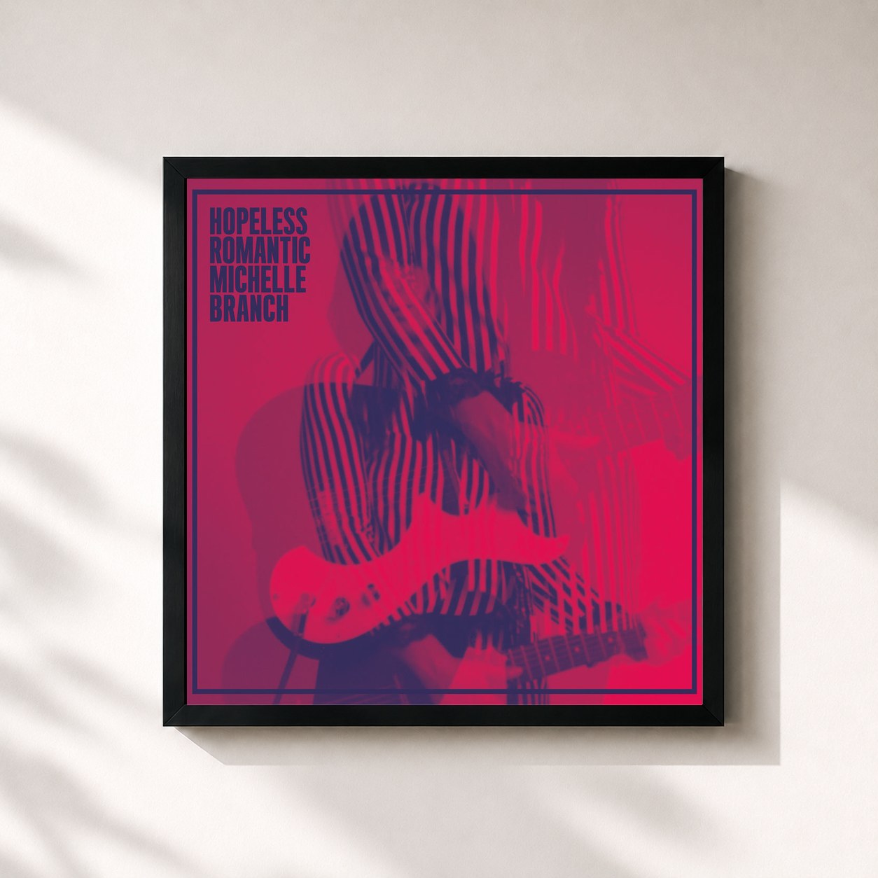 #noir Tableau carré de l'album Hopeless Romantic de Michelle Branch, cadre noir 32x32 cm
