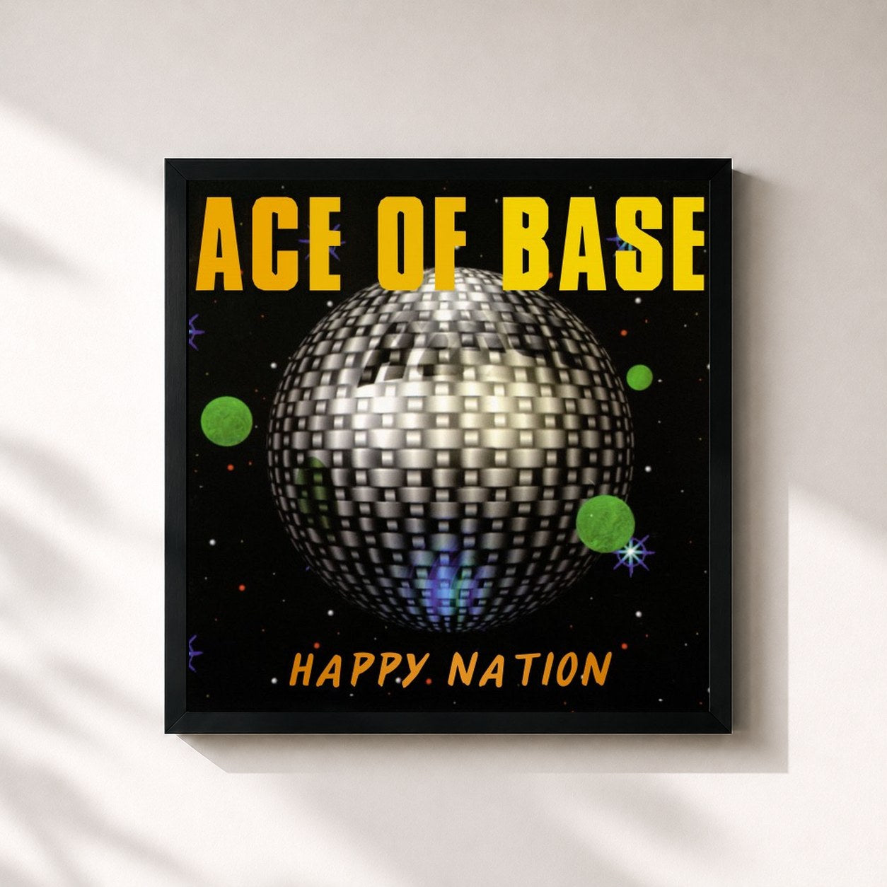 #noir Tableau carré de l'album Happy Nation de Ace of Base, cadre noir 32x32 cm