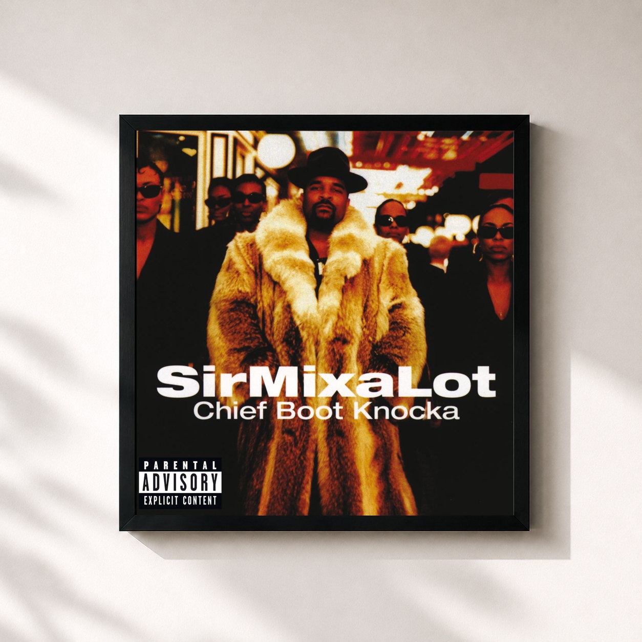 #noir Tableau carré de l'album Chief Boot Knocka de Sir Mix-A-Lot, cadre noir 32x32 cm