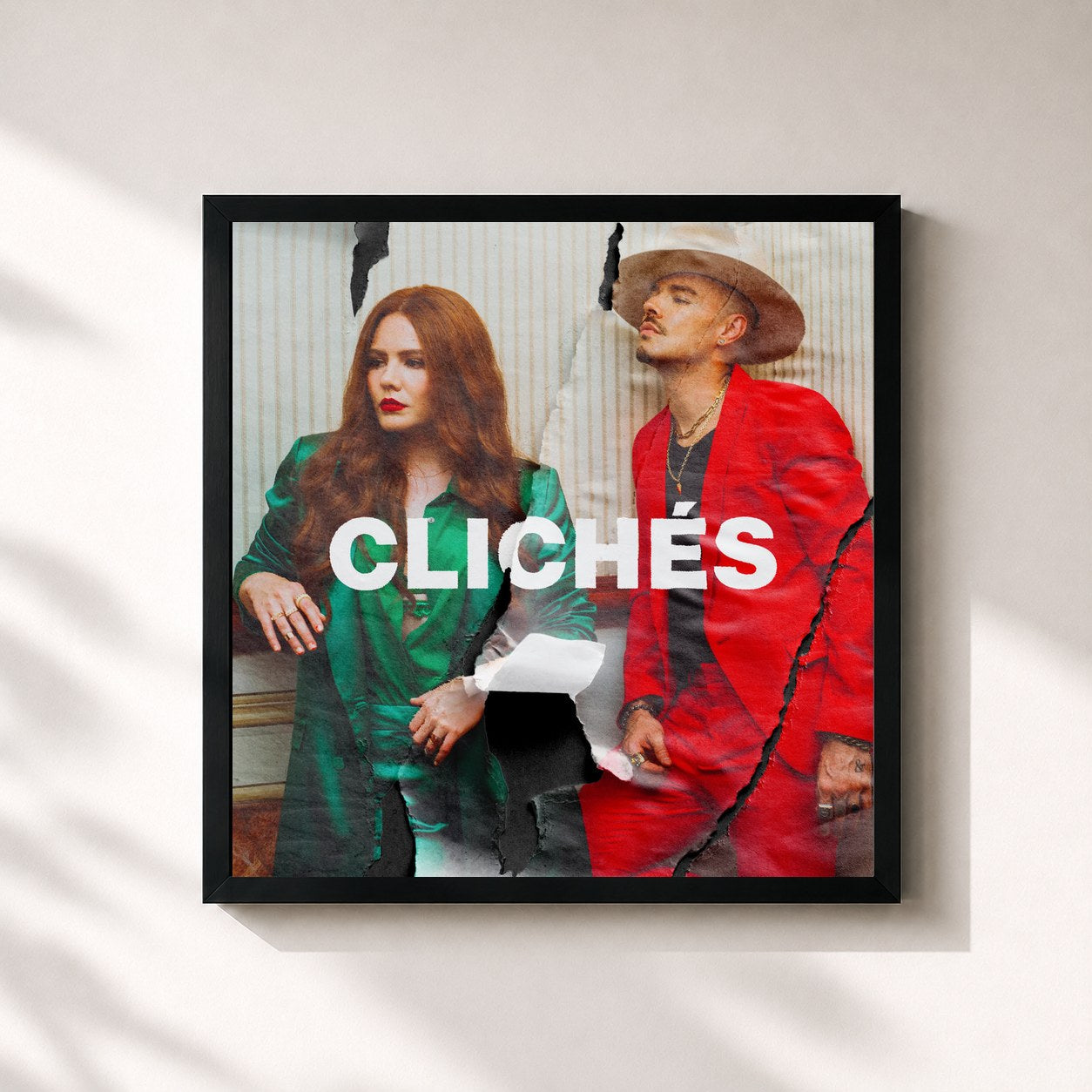 #noir Tableau carré de l'album Clichés de Jesse & Joy, cadre noir 32x32 cm