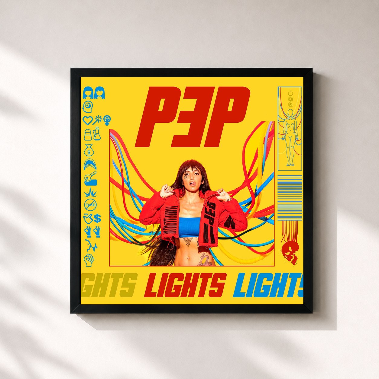 #noir Tableau carré de l'album PEP de LIGHTS, cadre noir 32x32 cm