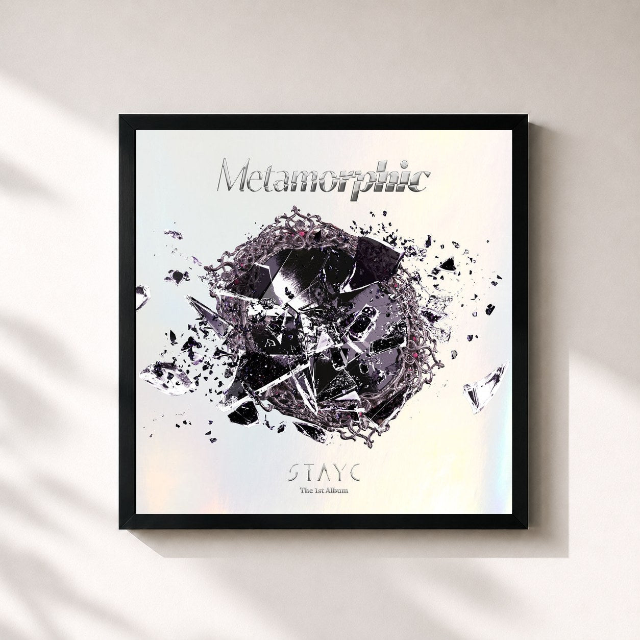 #noir Tableau carré de l'album Metamorphic de STAYC, cadre noir 32x32 cm