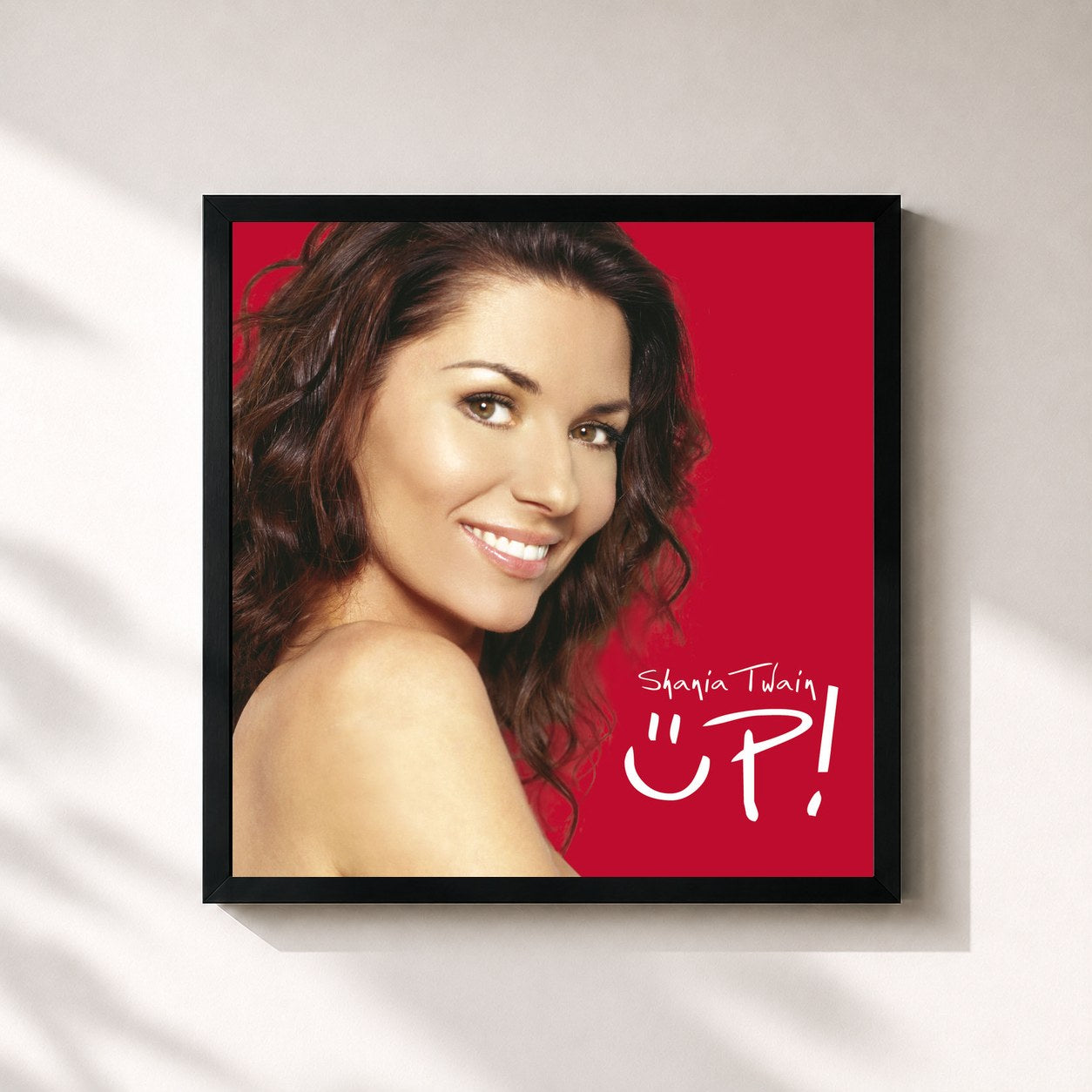 #noir Tableau carré de l'album Up! (Red and Blue Versions) de Shania Twain, cadre noir 32x32 cm