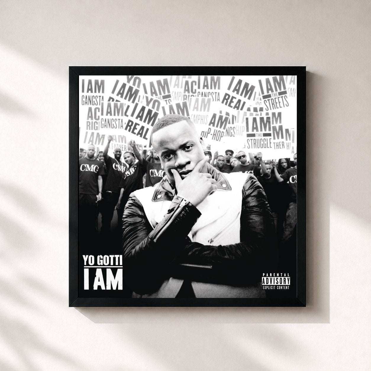 #noir Tableau carré de l'album I Am de Yo Gotti, cadre noir 32x32 cm