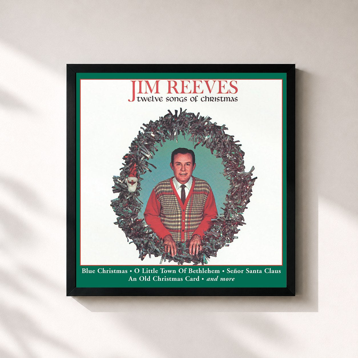 #noir Tableau carré de l'album Twelve Songs of Christmas de Jim Reeves, cadre noir 32x32 cm