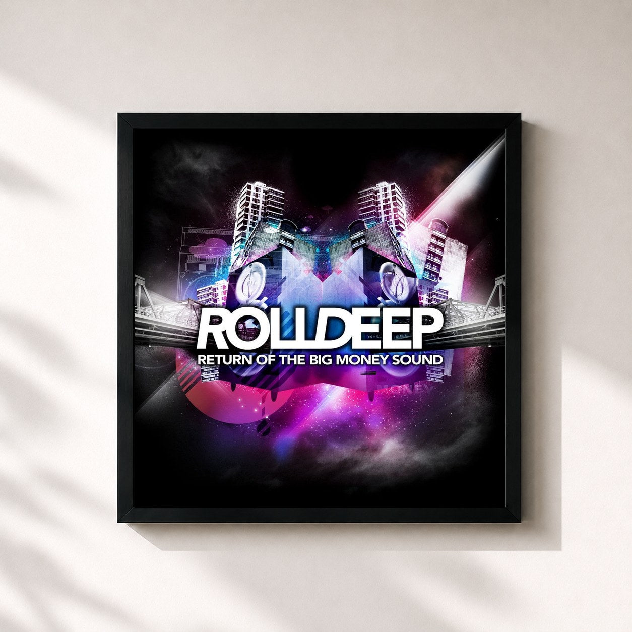 #noir Tableau carré de l'album Return of the Big Money Sound de Roll Deep, cadre noir 32x32 cm